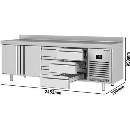 GGM Gastro Kühltisch Premium PLUS - 2452x700mm - mit 2 Türen - 6 Schubladen - mit Aufkantung