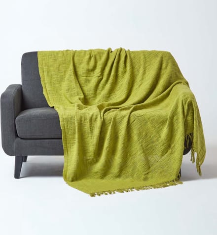 Homescapes Nirvana plaid, 100% katoen, groen, 225 x 255 cm