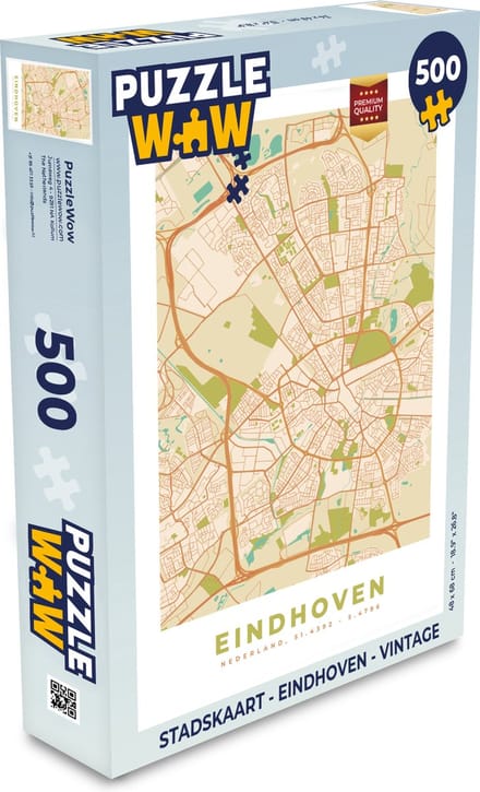 Puzzel Stadskaart - Eindhoven - Vintage - Legpuzzel - Puzzel 500 stukjes - Plattegrond