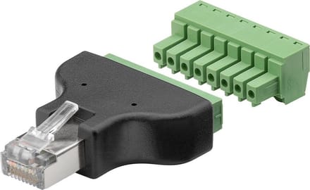 Goobay Klemmenblok 8-polig naar RJ45-stekker 8P8C, afneembare schroefbevestiging, 2-delig, voor snelle bedrading van gestripte kabeleinden