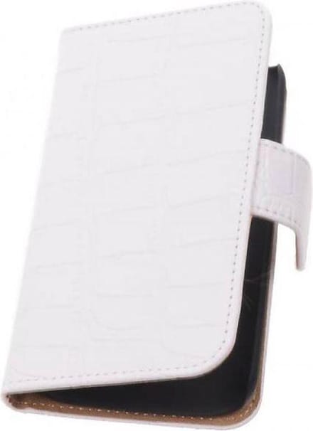 Croco Bookstyle Wallet Case Hoesjes Geschikt voor Samsung Galaxy Alpha G850 Wit