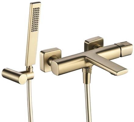 Laveo Tores Serie - Wandgemonteerde Badkraan - Set Met Handdouche - Geborsteld Goud