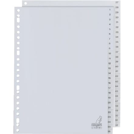 Kangaro tabbladen - A4 - 52-delig met cijfers - PP 120 micron - grijs - 23-gaats