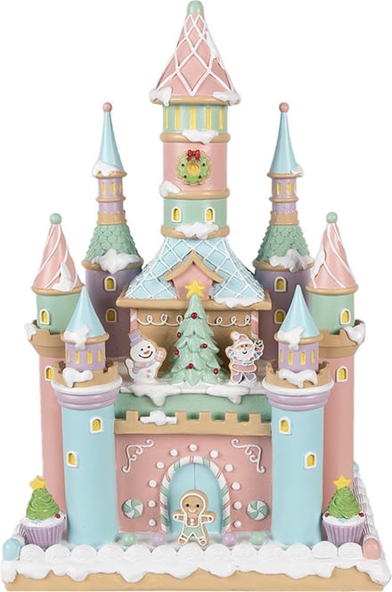 Clayre & Eef Gingerbread house 27x18x42 cm Roze Polyresin