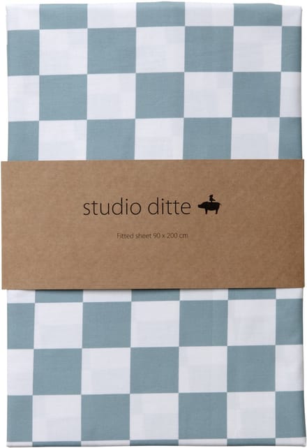 Studio Ditte Blokjes Hoeslaken - Steenblauw - 90 x 200 cm