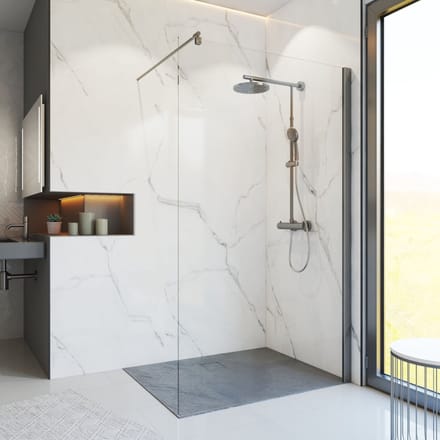 Schulte douchewand - inloopdouche - 120x200 - Gun Metal profiel - transparant veiligheidsglas - antikalk