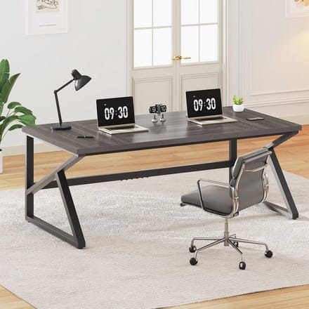 Groot Dubbel Computerbureau voor Thuiskantoor - 180 cm Metalen Houten Bureau voor 2 Monitoren