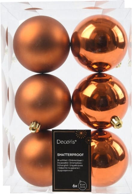 Decoris kerstballen - 18x stuks - 8 cm - koper/cognac bruin -kunststof -kerstversiering