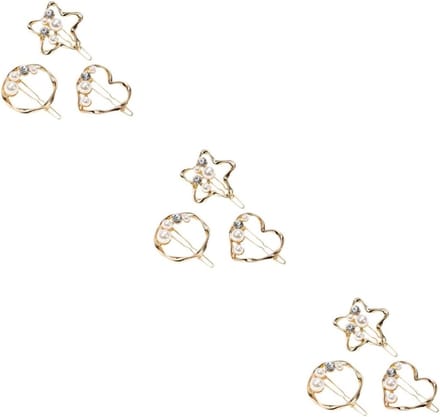 Haarclip Set - Parelsluiting Accessoires - Feestelijke Aankleding - Hart en Ster Vorm - 3 Stuks - Goudkleurig
