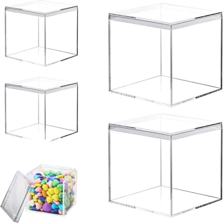Acrylic Storage Box with Lid - Small Transparent Square Acrylic Box - Jewelry Display Case Candy Storage - 8 cm 10 cm