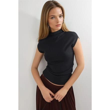 Aansluitende Mock Neck Kapmouw Gebreide Blouse
