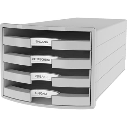 Ladebox HAN Impuls 2.0, 4 schuifladen, A4-formaat, stapelbaar, open, lichtgrijs