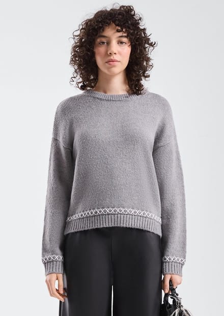 Ronde Hals Pull met Geborduurde Elementen Dames QS Regular Fit