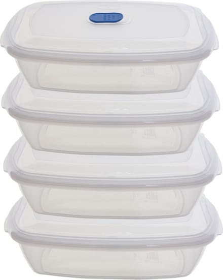 Whitefurze Vershoudbakje/bewaarbakje - 4x - magnetron/vriezer - transparant - kunststof - 1 L
