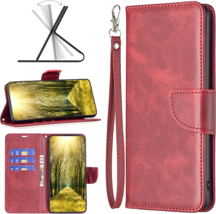 MobyDefend Hoesje - Geschikt voor iPhone 14 Plus - Wallet Book Case Met Koord - Rood