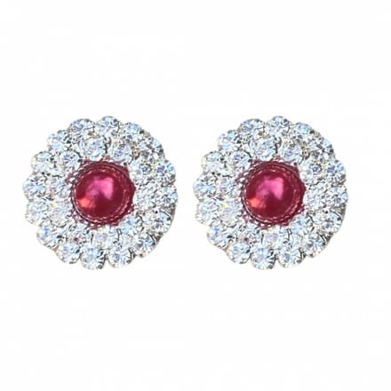 Clip oorbellen Bordeaux strass dubbel 2.4 cm-Charme Bijoux