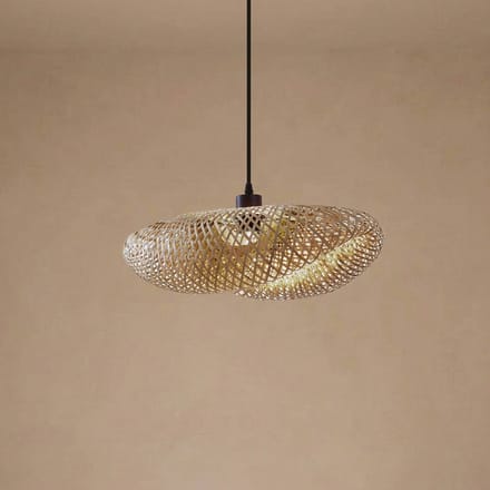 Lindby - hanglamp - 1licht - Bamboe, ijzer - H: 14 cm - E27 - bamboe naturel