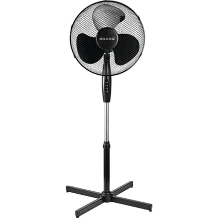 BRASQ Statiefventilator – 40 cm – Zwart - In hoogte verstelbaar – 3 snelheden - 40 Watt