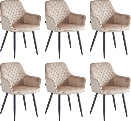 Colenis® - Beverly Eetkamerstoel - Set Van 6 - Champagne - Vintage Velvet - Met armleuning