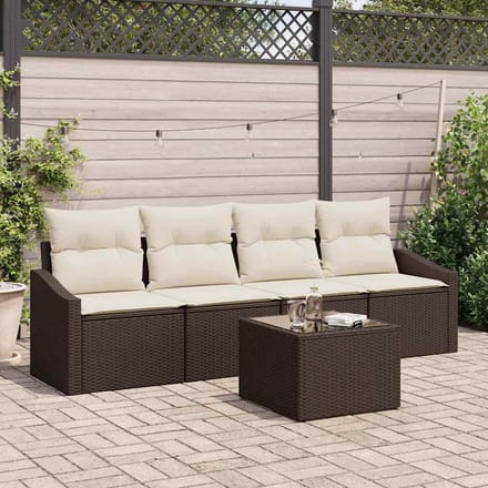 vidaXL Bankstel 5 st Bruin en Crème poly rattan