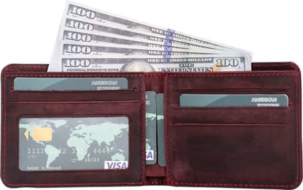 Pulledro echt leer Cardholder Pasjeshouder Portemonnee met venster - Antic Maroon