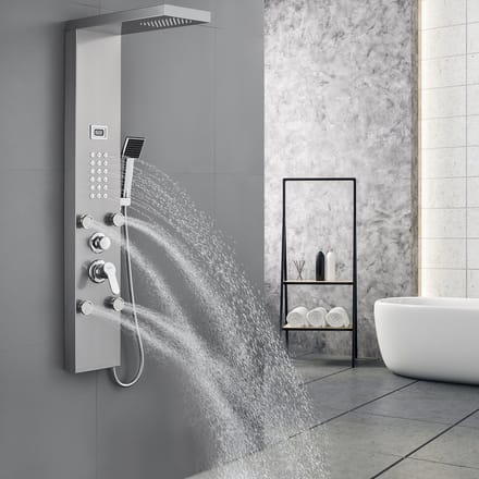 Auralum max Douchepaneel - Regendouche - Geborstelde RVS - Digitaal Display - Spa Jets - hydro massage - Complete Set - Waterbesparend