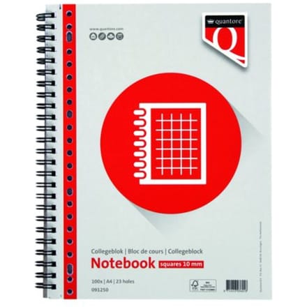 Collegeblok quantore a4 ruit 10mm 23-gaats 100vel 70gr