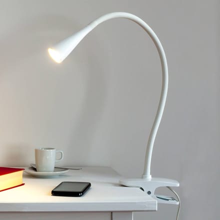 Lindby LED klemlamp Baris, wit, hoogte 44 cm, 3000K