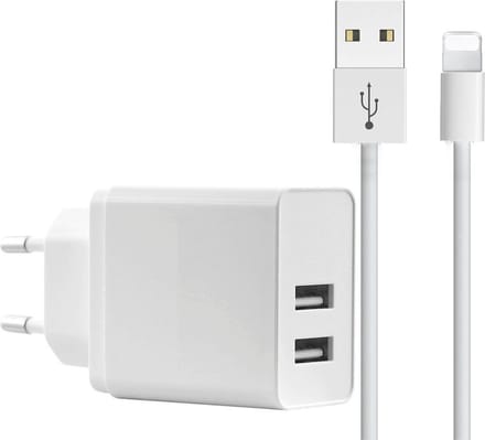 USB Lader met Oplaadkabel - Geschikt voor iPhone X en ouder - 2 Poorten - USB A - 12 Watt