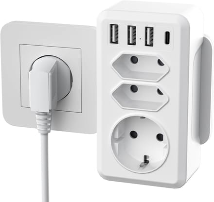 Meervoudig stopcontact met USB C en USB A - 7-in-1 stekkeradapter dubbele stekker