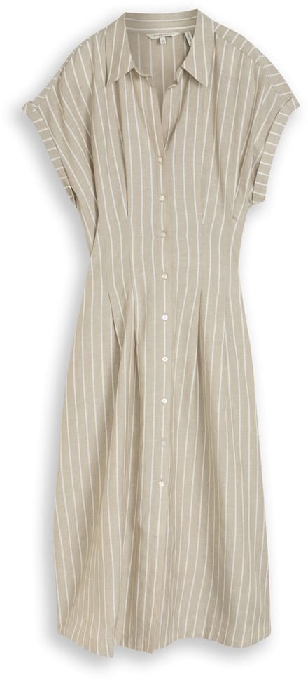 Tom Tailor - Midi-jurk met streepmotief - Maat 36 - olive irregular stripe