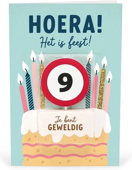 Verjaardagskaart met kaars | 9 jaar | Je bent geweldig