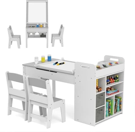 Kindertafel Set met 2 Stoelen en Papierrol - Creatieve Speelruimte voor Kinderen