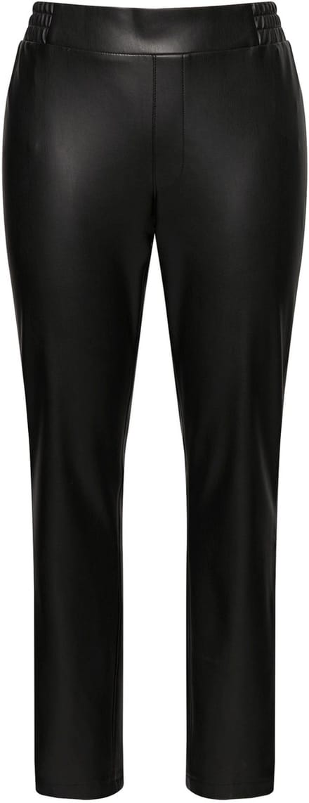 Ulla Popken - Dames - Leerlook broek imitatieleer slim stretch - Zwart - Maat 52