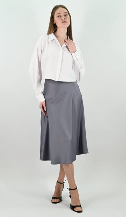 YesMooi - Satijnen Midirok - Mistgrijs - XXL (44)