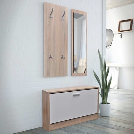 vidaXL - 3-delige - Schoenenkastset - hout - eikenkleurig - en - wit