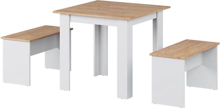 Vicco Sentio Eettafelset – 80 x 80 cm met 2 banken Eik goud/wit