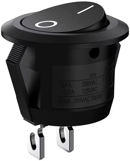 Wipschakelaar ON-OFF - 2-pins - Rond - 6A 250V – 1 Stuk - Zwart