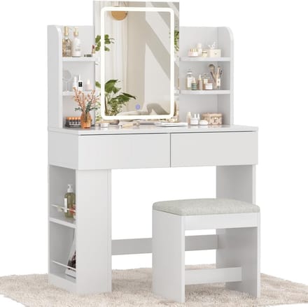 Kaptafel met Spiegel - Make-up Tafel - Schoonheidsroutine - Verstelbare LED Verlichting - 90 x 40 cm - Wit