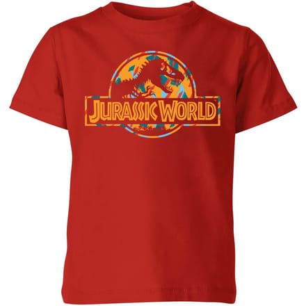 Jurassic Park Logo Tropical Kids' T-Shirt - Red - 122/128 (7-8 jaar)