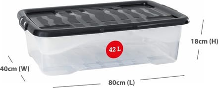 Doorzichtige platte opbergbox 42L | Onder-het-bed bewaarbox | Kledingbox