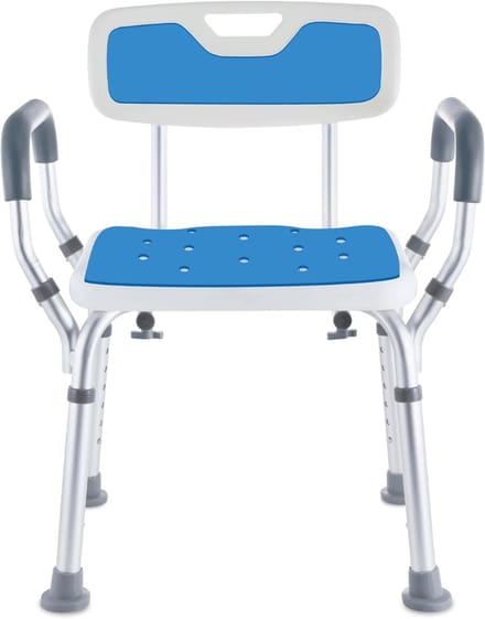SCH® Douchestoel met Armleuning - Douchestoel - Wit/Blauw - ‎47cm x 50cm x 83cm