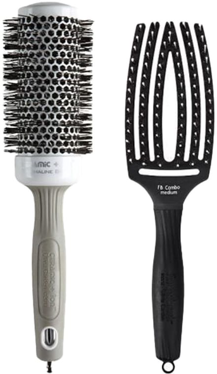 Olivia Garden Expert Blowout Shine Wit/Grijs 45mm + Fingerbrush Combo Zwart Medium