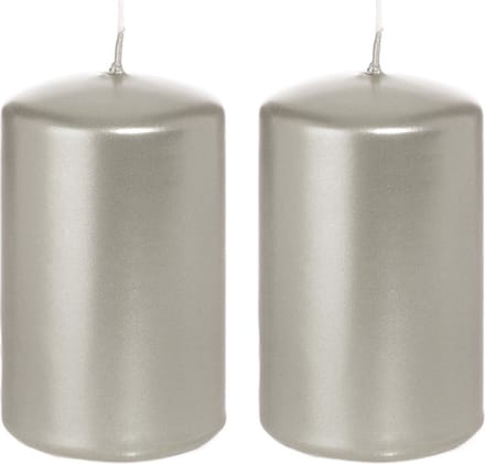 Cilinderkaars/stompkaars - 2x - zilver - 5 x 8 cm - 18 branduren - horeca kaarsen