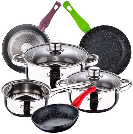 San Ignacio Cassel Kookpan Set 20/24/28 Cm 5 Stukken Zilver