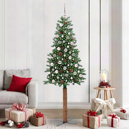 vidaXL - Slanke - Kerstboom - Groen - 210 - cm - PVC - en - massief - dennenhout