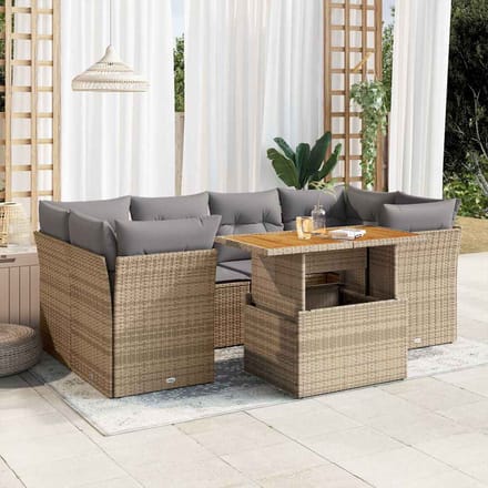 vidaXL - 7-delige - Loungeset - met - kussens - poly - rattan - beige