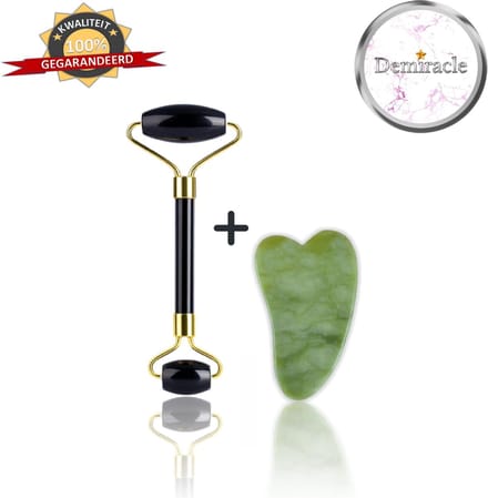 Demiracle Black Obsidian Face Roller met Gua Sha Jade Schraper - Valentijnsdag - Cadeau - Gezichtsroller - Massage Roller - Jade Roller - Rimpelverwijdering - Ontspanning - Kwaliteit