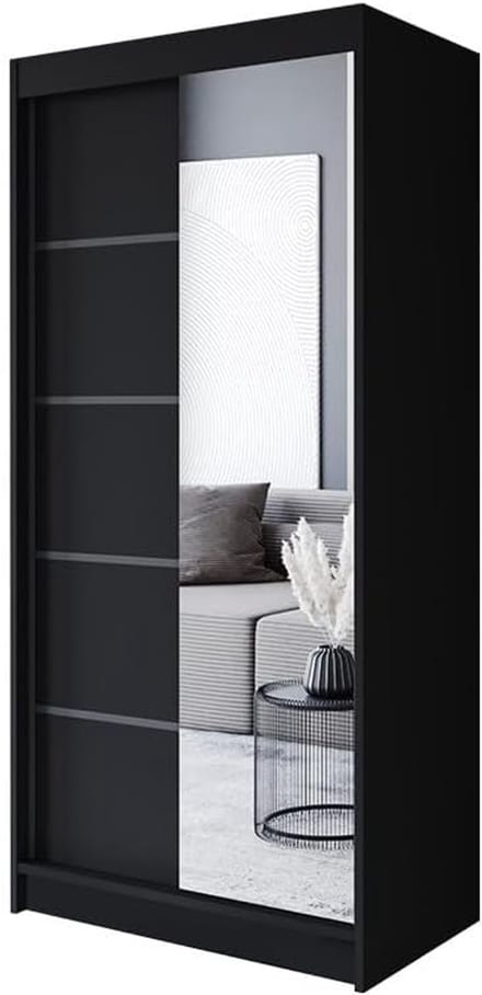 Schuifdeuren Kledingkast met Spiegel 100 cm - Multifunctionele Opslagoplossing voor Slaapkamers