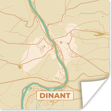 Poster Stadskaart - België - Dinant - Plattegrond - Kaart - 75x75 cm
